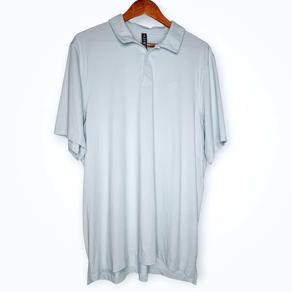Lululemon Light Blue Performance Polo Short Sleeve Shirt Golf Snaps Top Men's XL